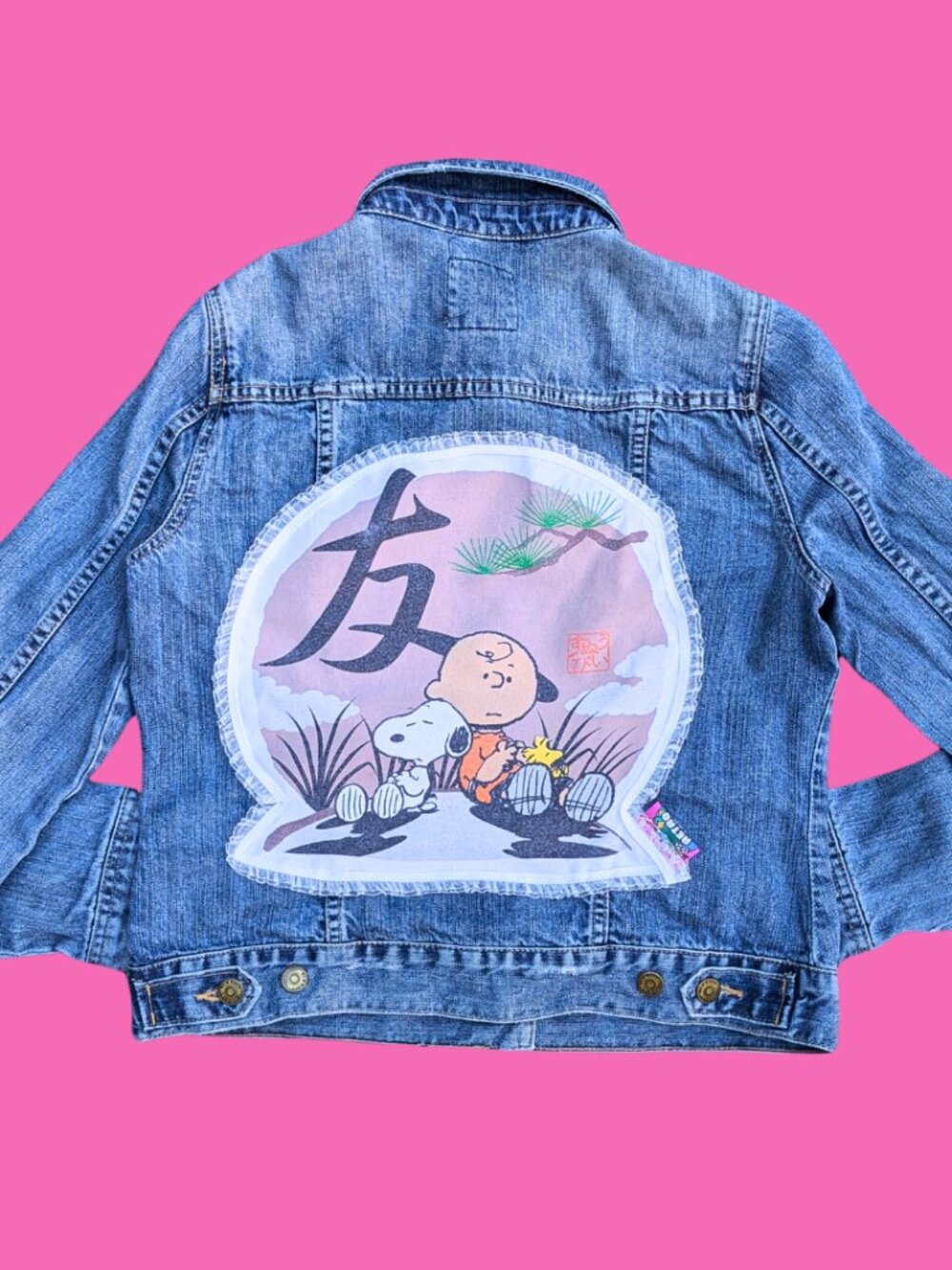 Charlie Brown and Snoopy Upcycled T-Shirt Denim Jacket Size M for Women